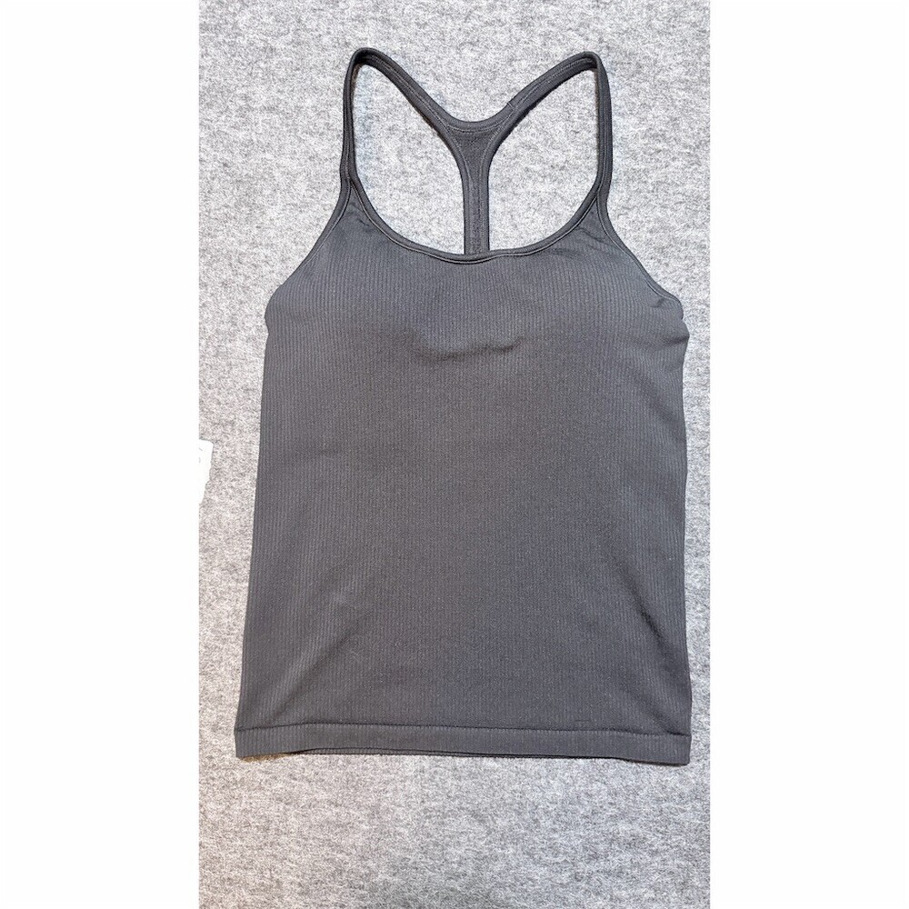 Athleta Tank Top Womens S Black Ribbed Seamless Racerback Shelf Bra